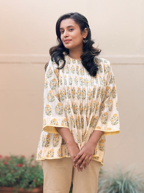 Bloom Hand Block Printed Cotton Short Top | KanthaIndia