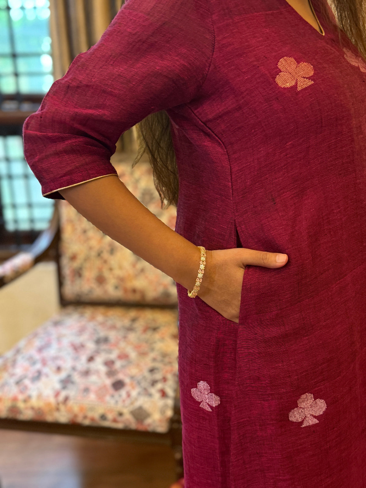 Nitya Maroon Jamdani Pan Patta Dupatta Suit Set