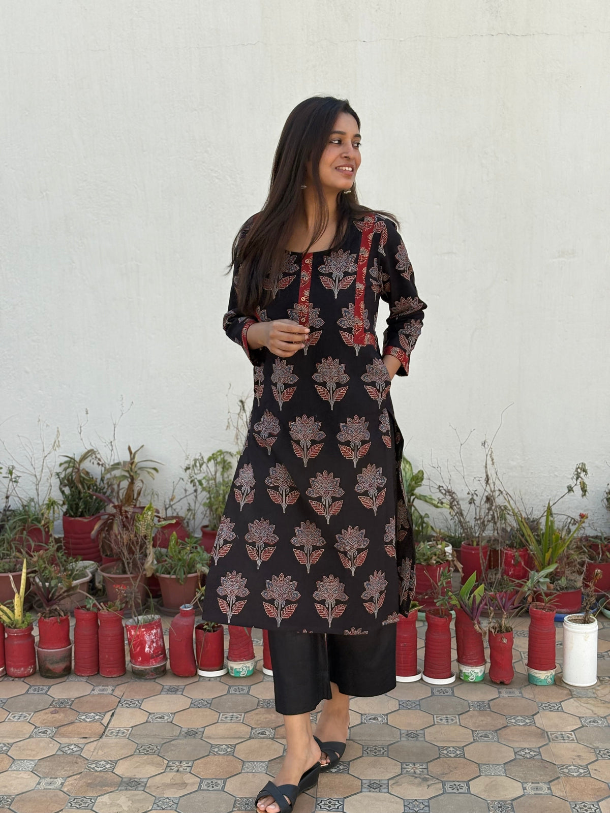 Shakti Ajrakh Hand Block Printed Cotton Kurta | Red | KanthaIndia