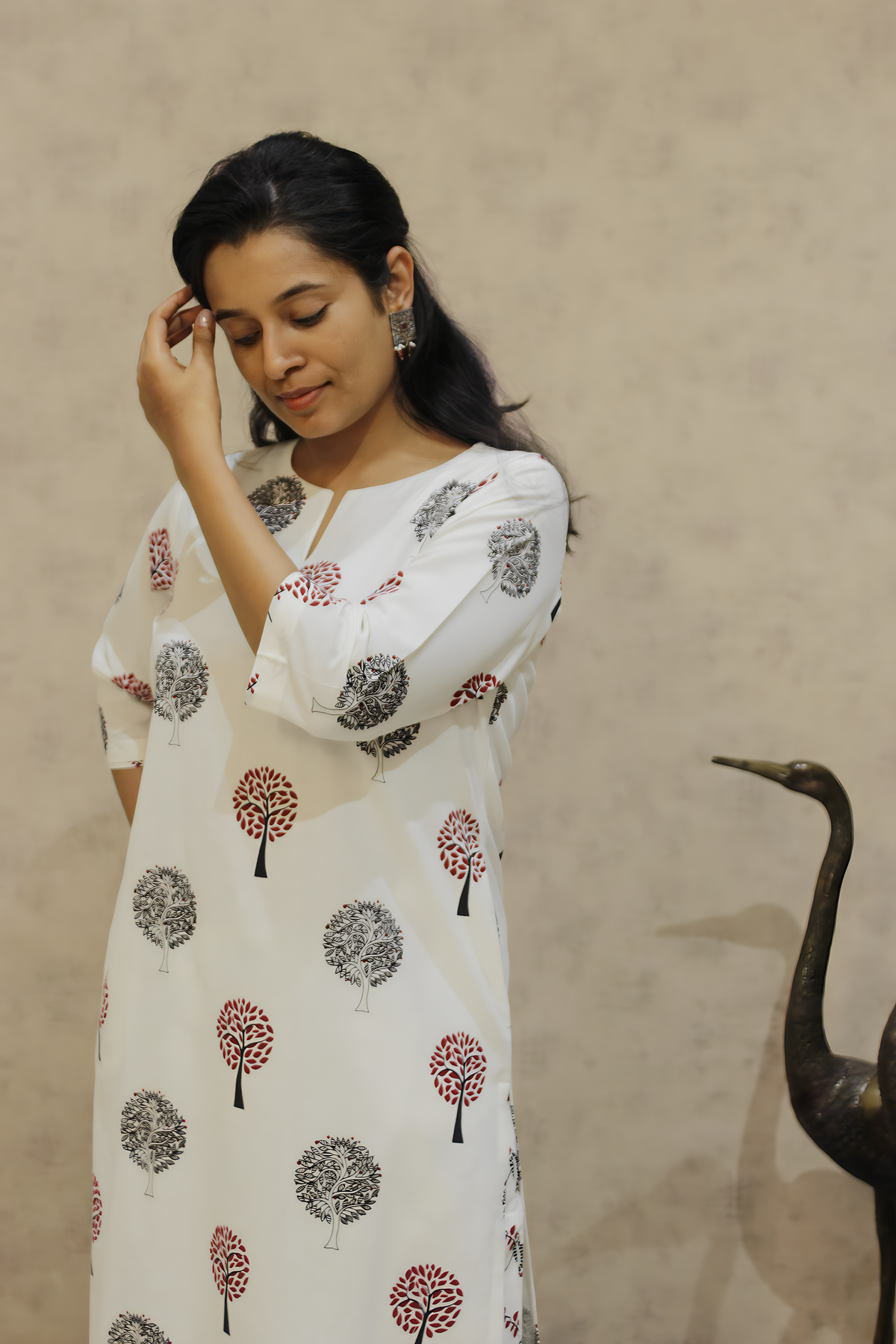 Sugar Maple Cotton Kurta Pant Set | Tree Print | KanthaIndia