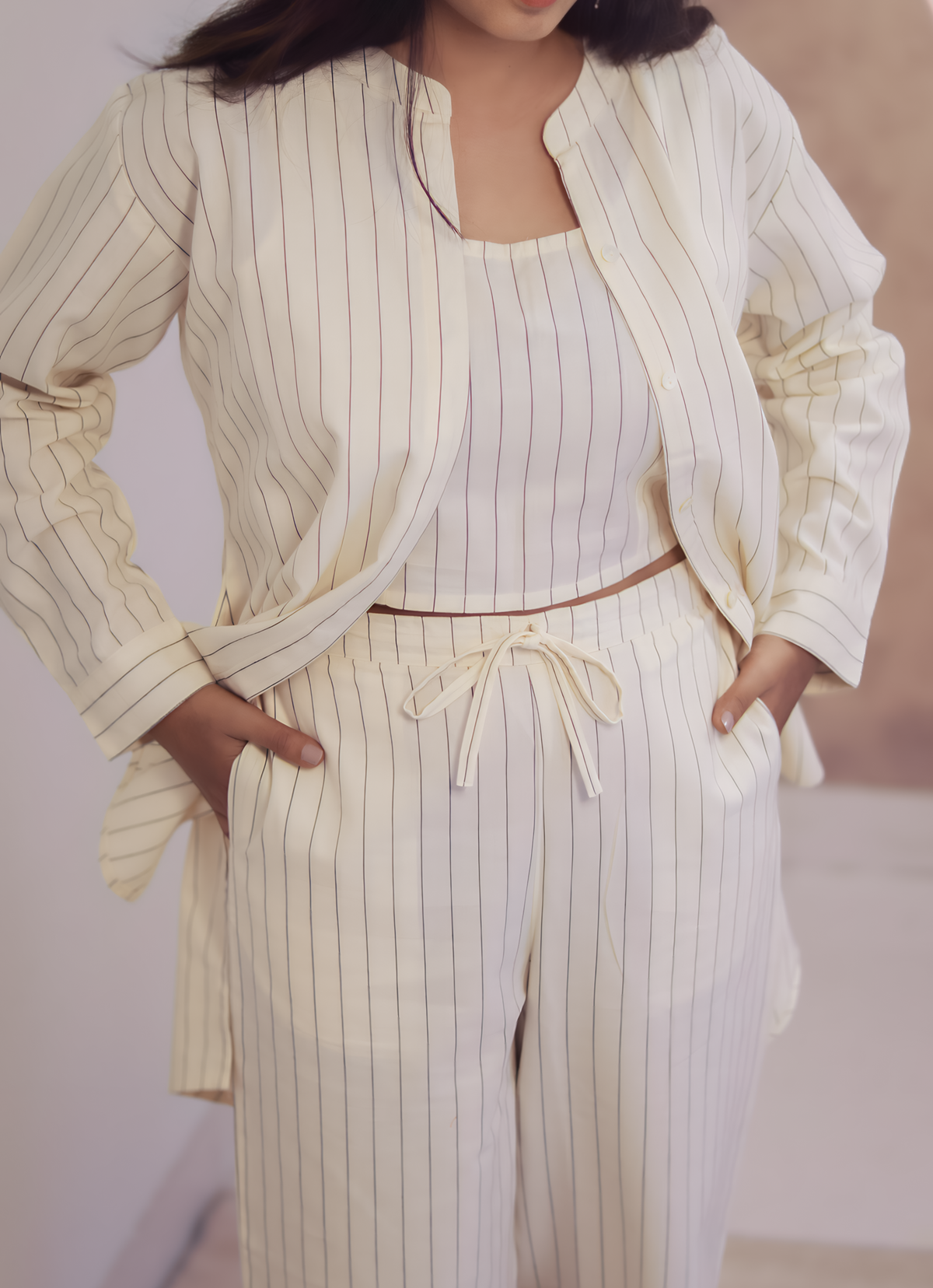 White Stripes Handloom Cotton Co-ord Set | KanthaIndia