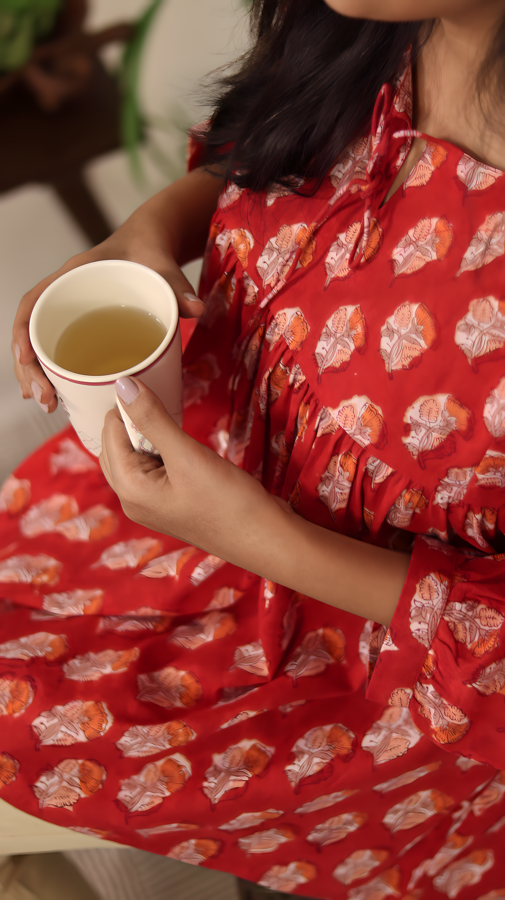 Red Hand Block Printed Cotton Short Top | Jaipur | KanthaIndia