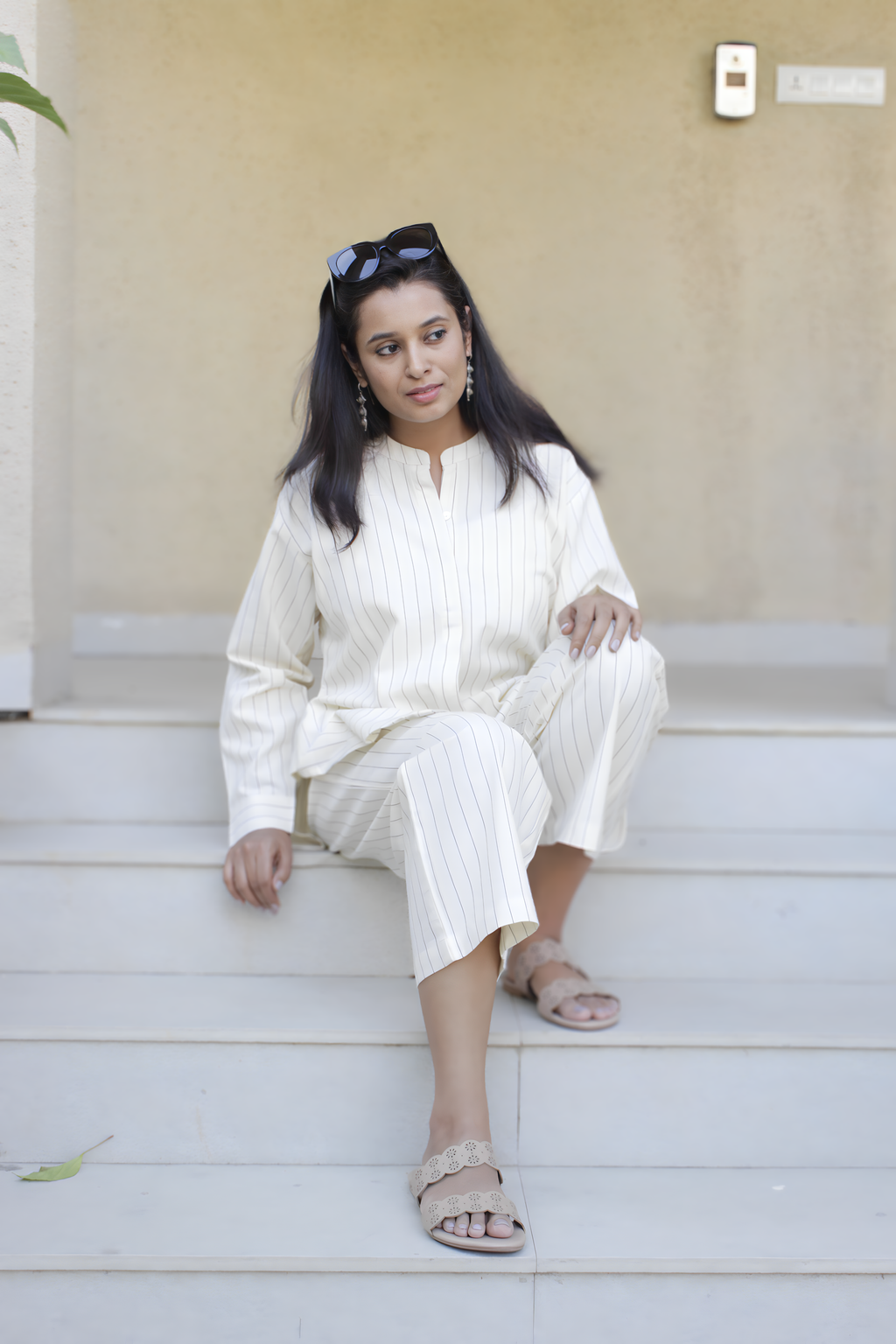 White Stripes Handloom Cotton Co-ord Set | KanthaIndia