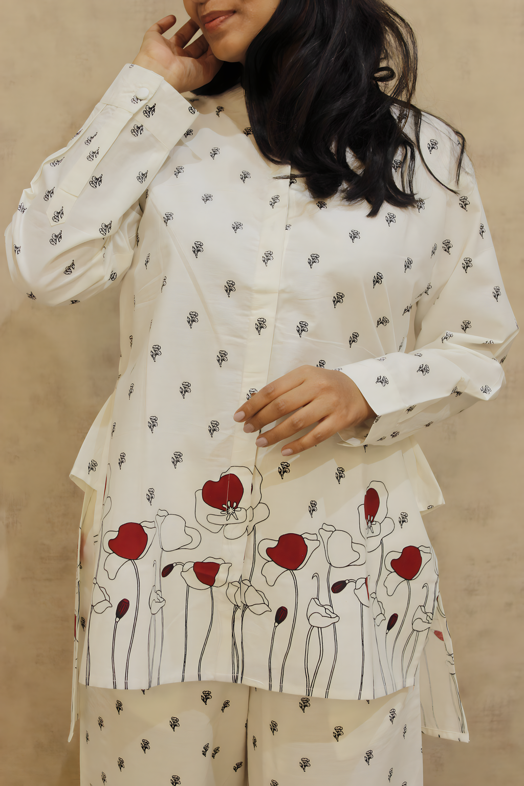Willow Lily Floral Cotton Co-ord Set | Asymmetric Top | KanthaIndia