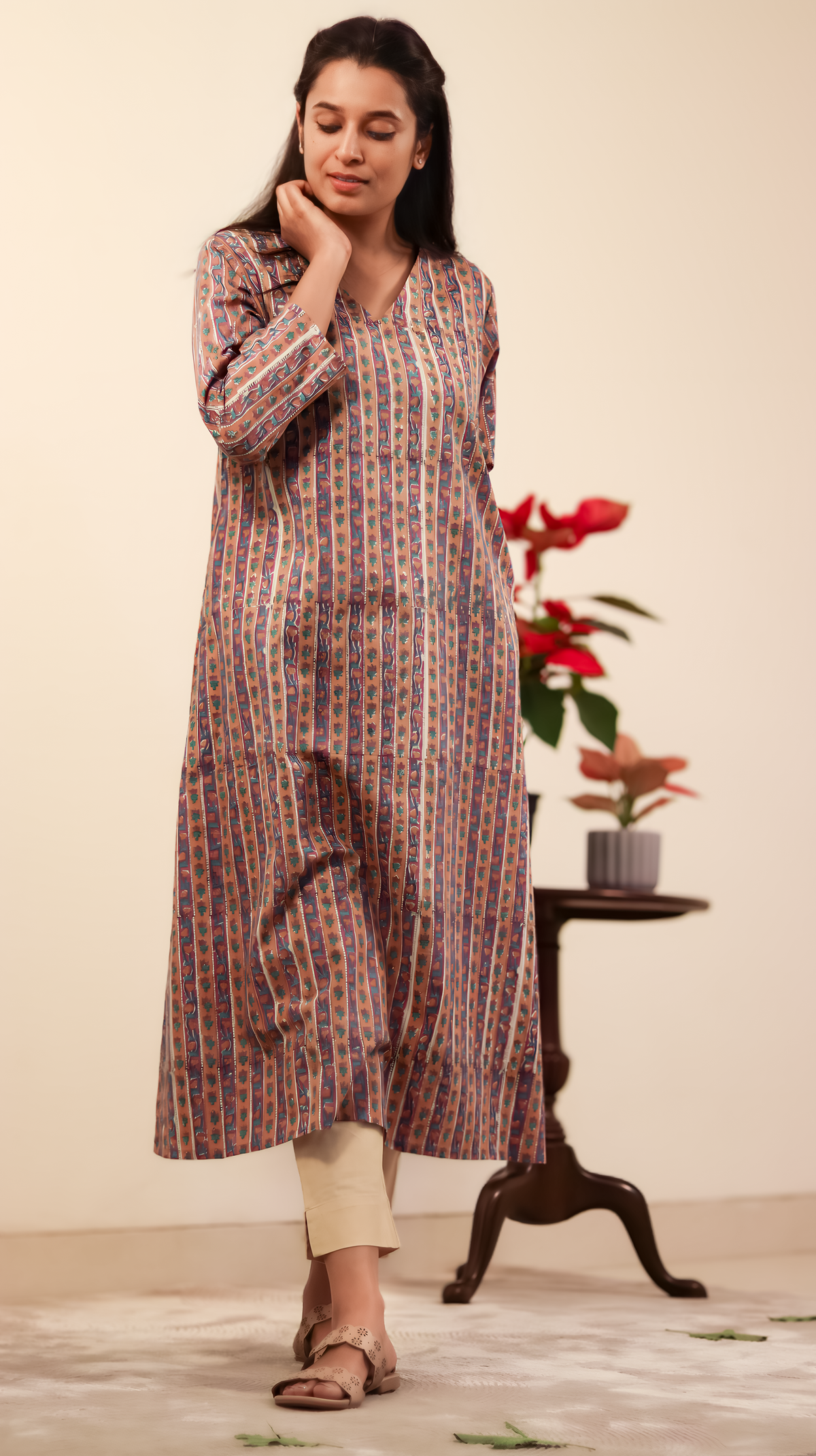 Cotton Hand Block Printed Kurta - Beige