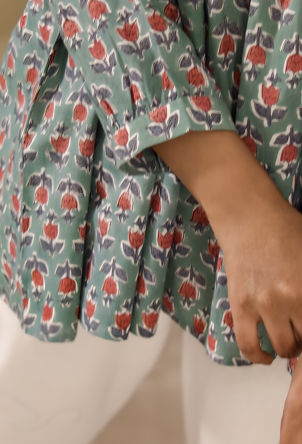 Green Hand Block Printed Cotton Top | Natural Dye | KanthaIndia