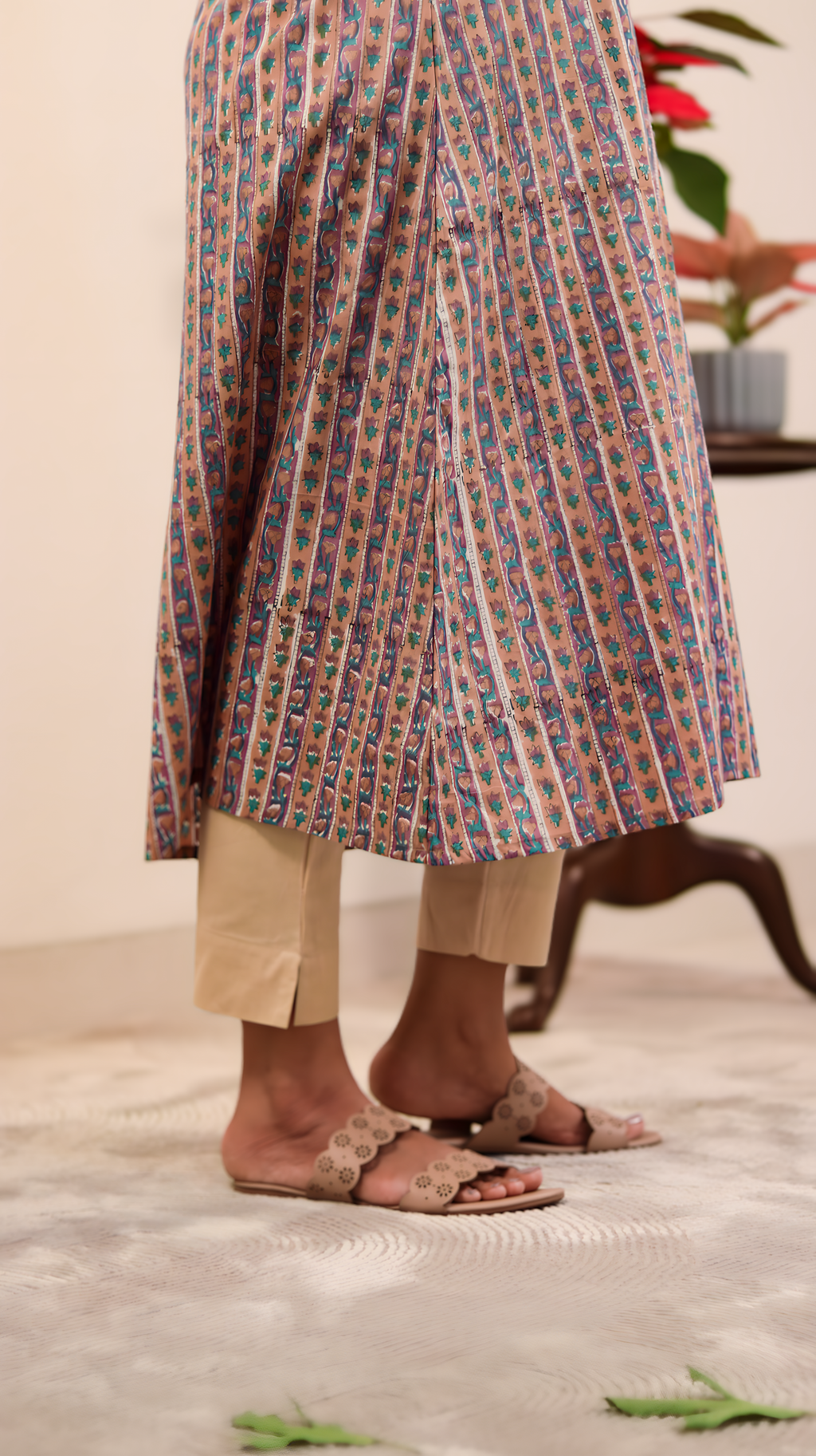 Cotton Hand Block Printed Kurta - Beige