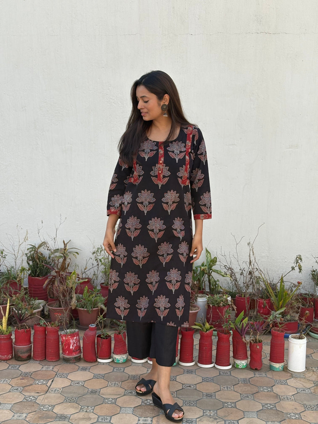Shakti Ajrakh Hand Block Printed Cotton Kurta | Red | KanthaIndia
