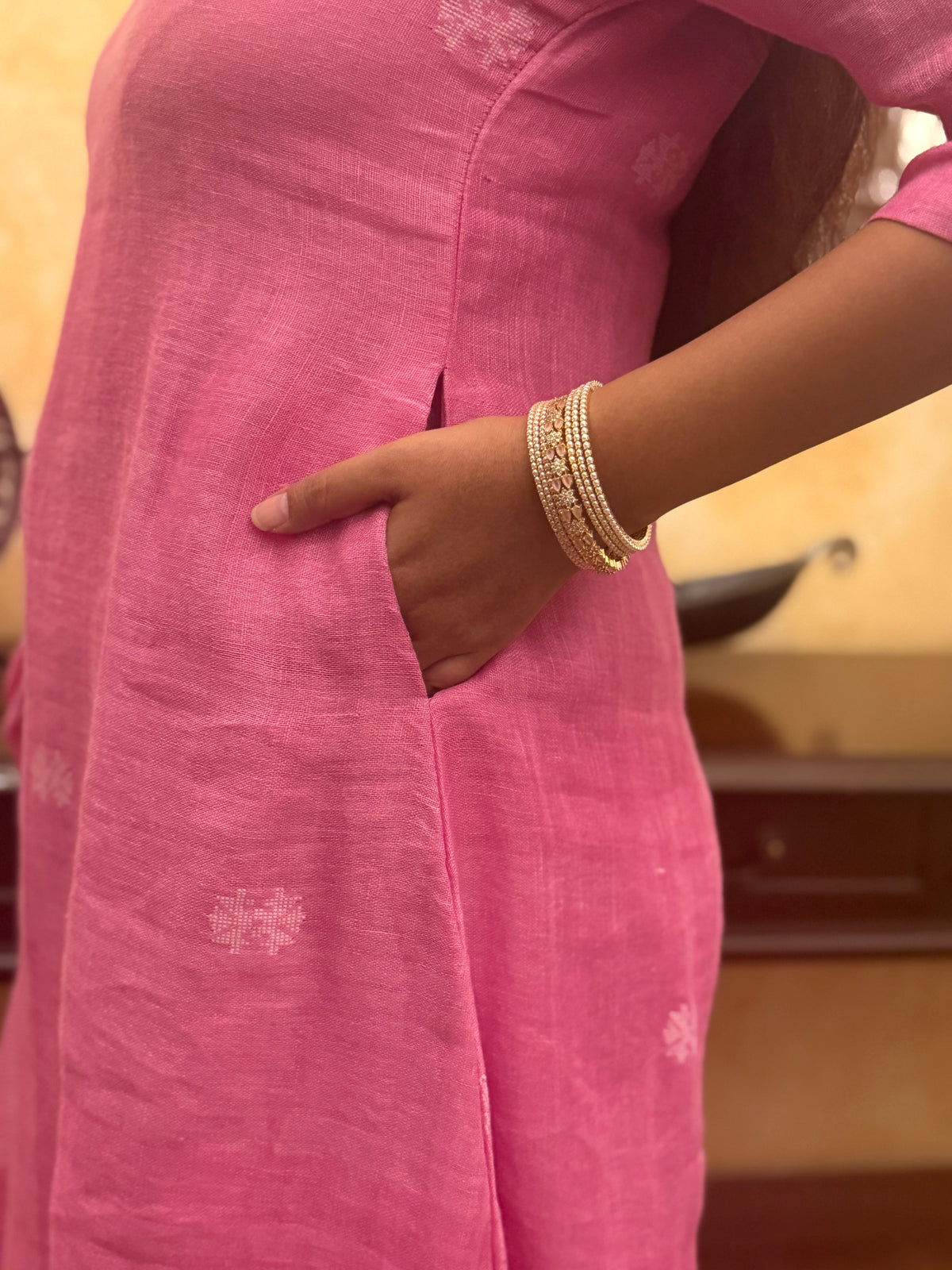 Rose Jamdani Linen Suit Set