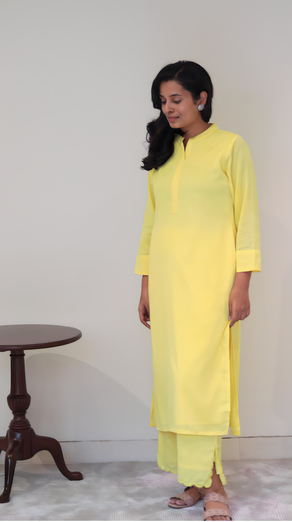 Neon Lime Yellow Crepe Kurta Pant Set | Clearance Sale | KanthaIndia