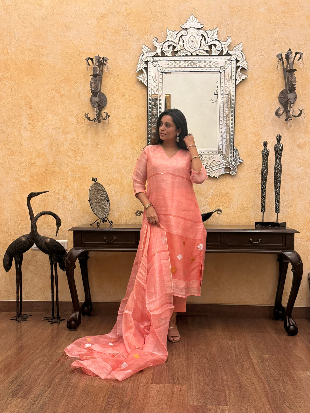 Aarambh Pink Jamdani Unstitched Fabric Set