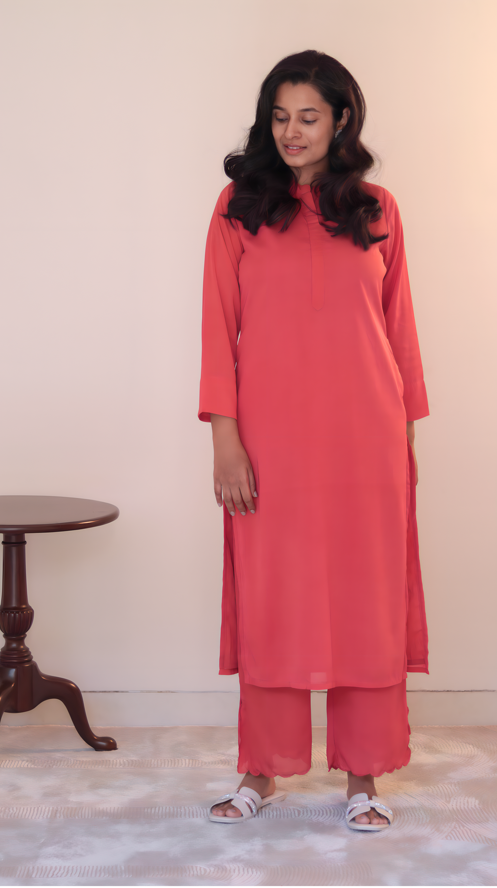 Cinnamon Red Crepe Kurta Pant Set | Clearance Sale | KanthaIndia