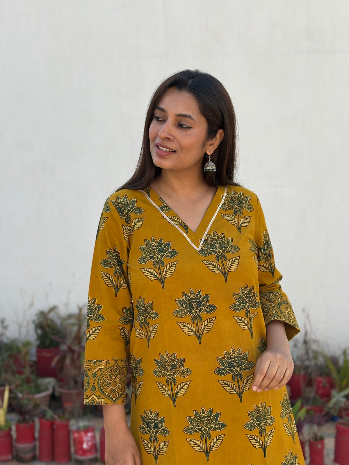 Surya Prabha Ajrakh Hand Block Printed Cotton Kurta | KanthaIndia