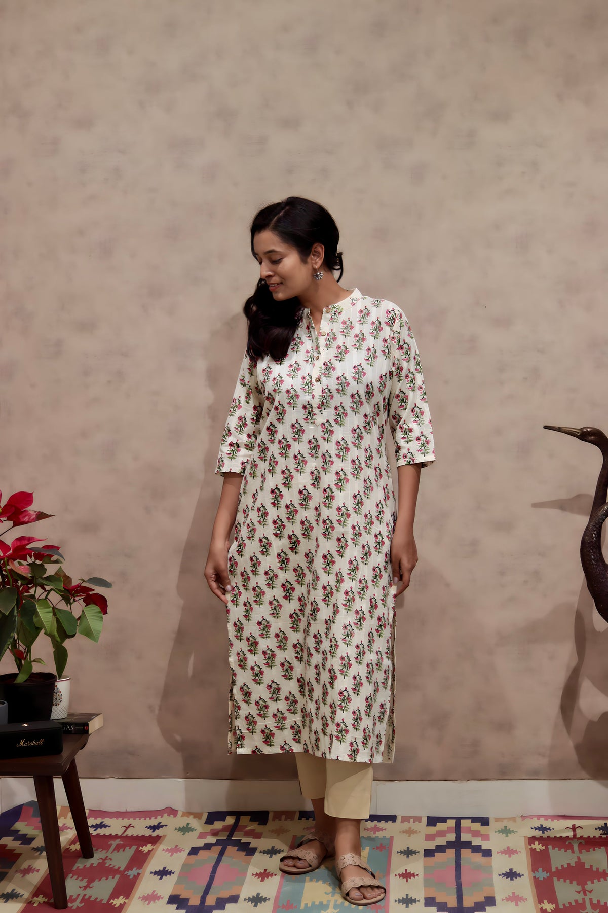Pink Floral Cotton Kurti | Pure Cotton | KanthaIndia