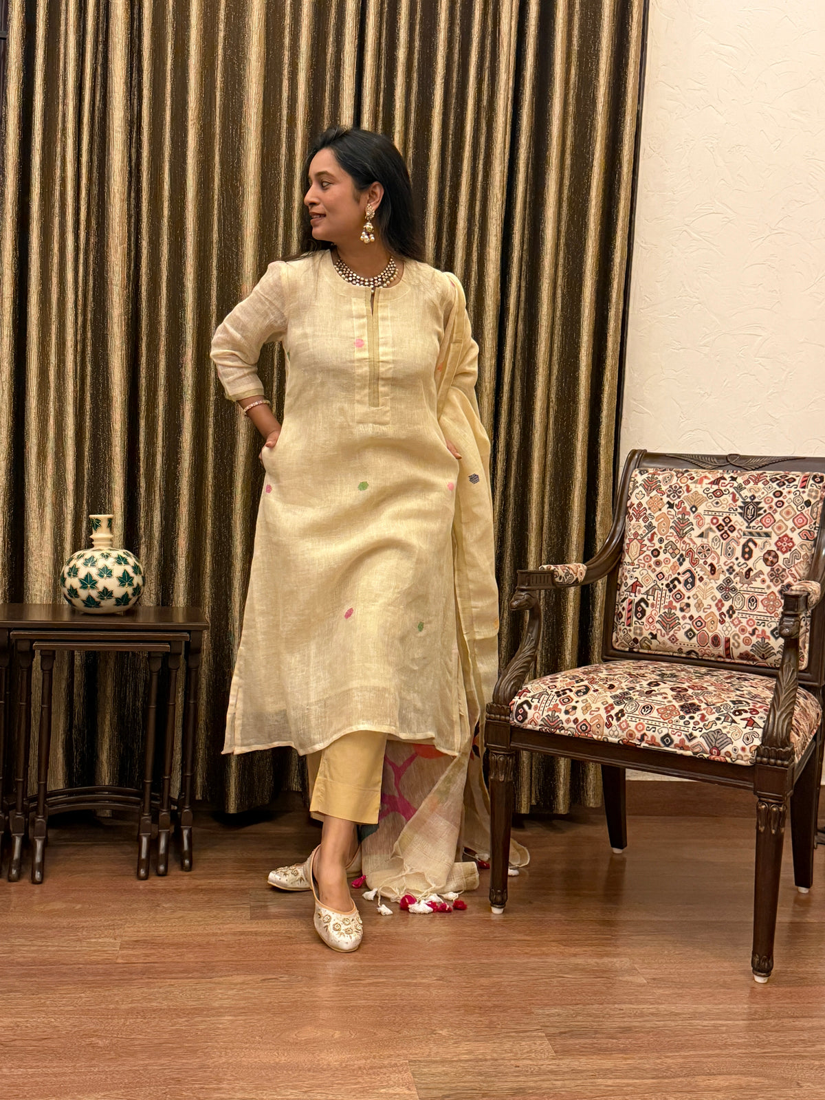 Golden Hour Jamdani Linen Suit Set