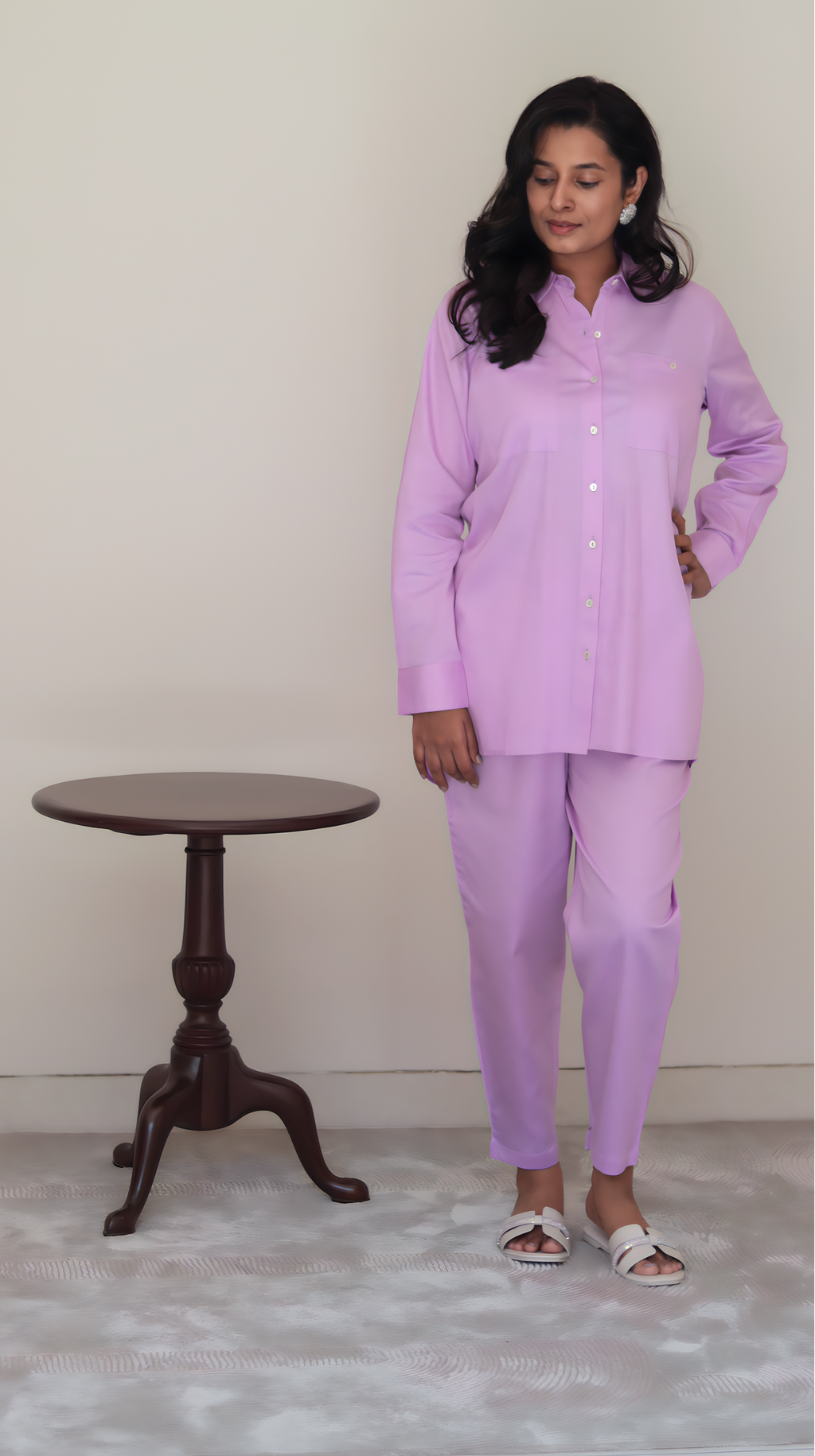 Lilac Jam Cotton Shirt Pant Set | Clearance Sale | With Defects Faded