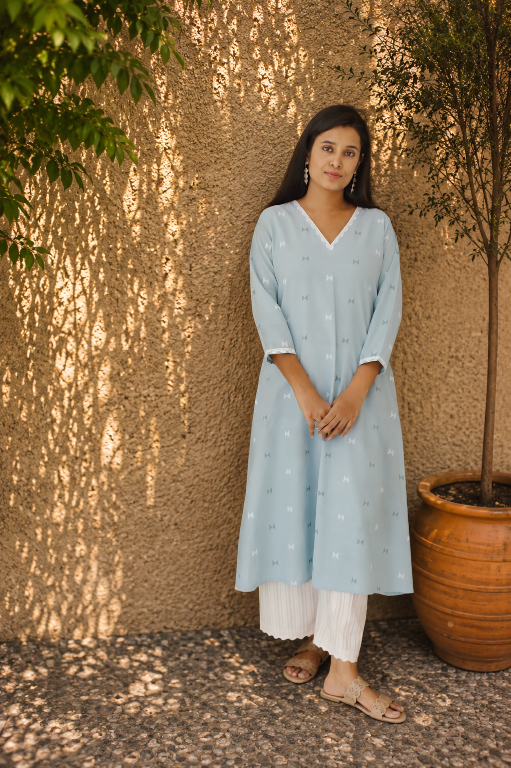 Sky Blue Handloom Cotton Kurta Pant Set | Woven Co-ord | KanthaIndia