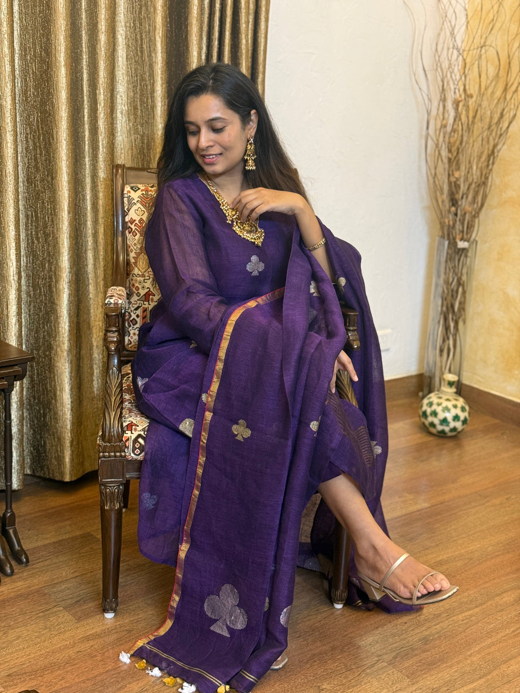Aroha Purple Jamdani Pan Patta Dupatta Suit Set