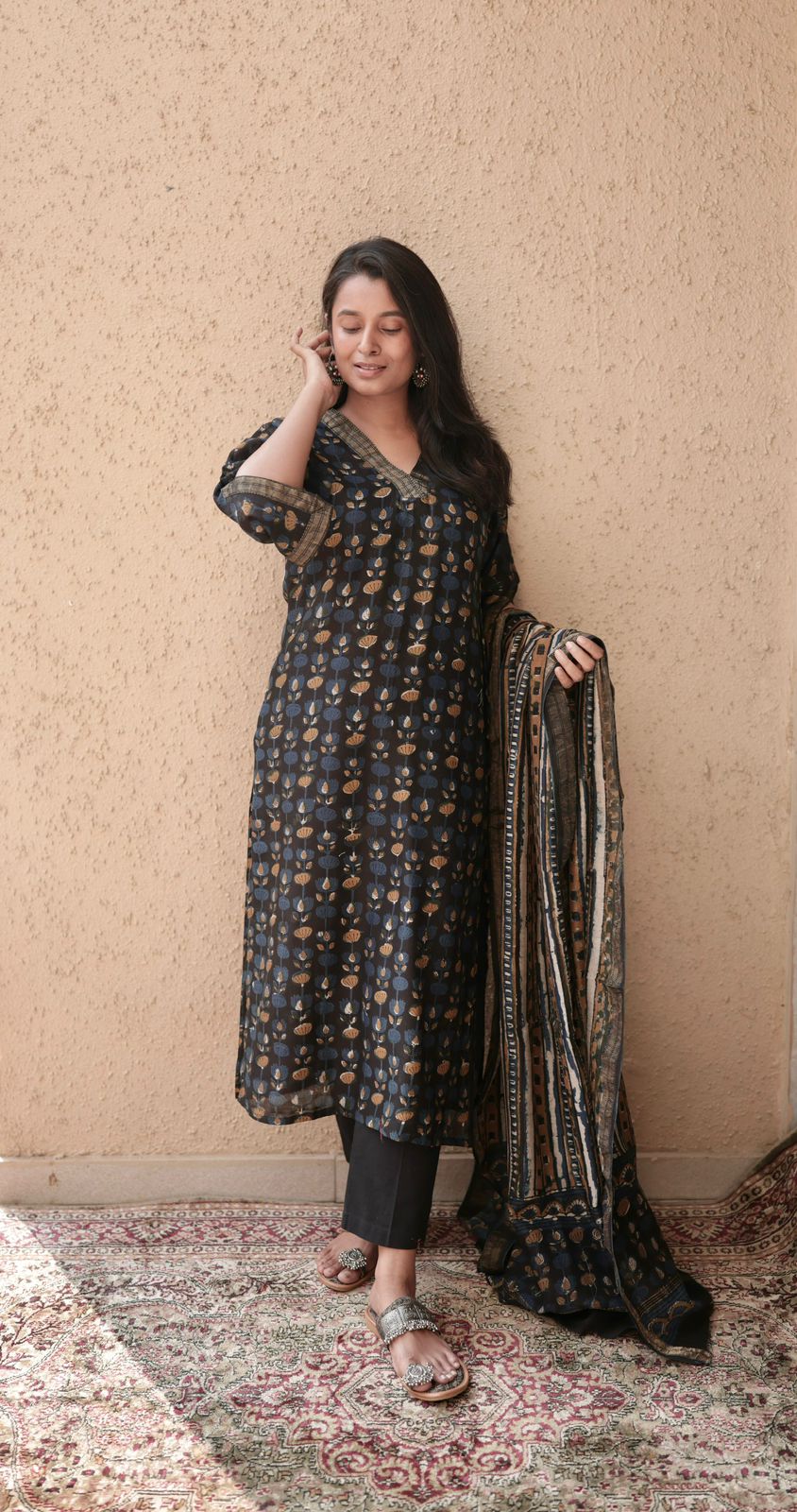 Maheshwari Silk Ajrakh 2 pc set (Kurta & Dupatta)