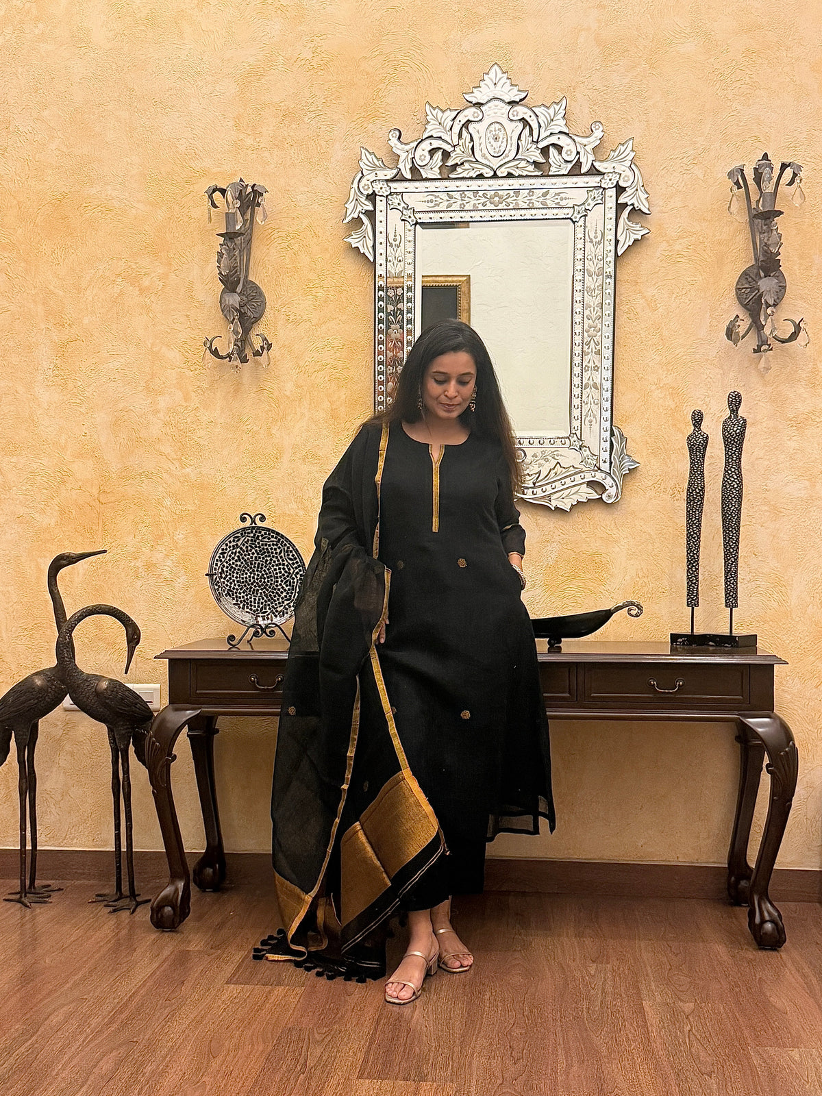 Prakriti Black Jamdani Unstitched Fabric Set