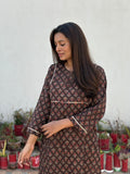 Prithvi Ajrakh Hand Block Printed Cotton Kurta | Earthy Brown | KanthaIndia