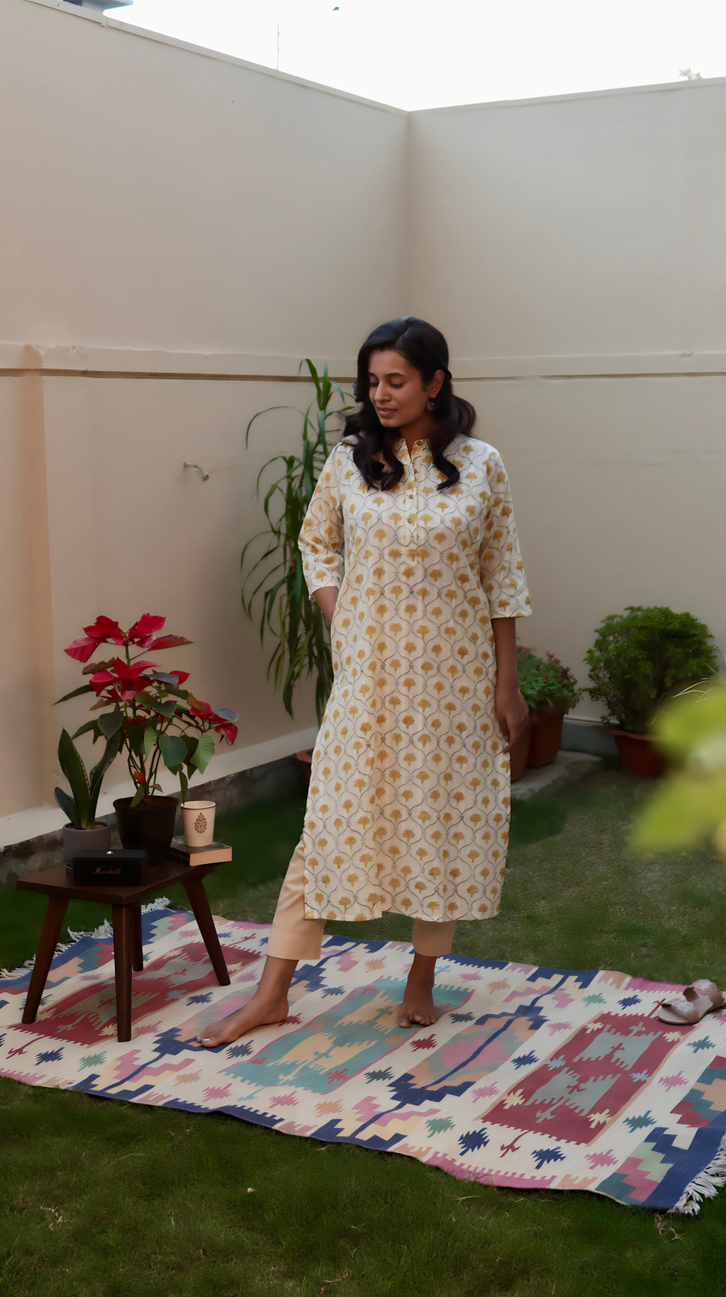 Yellow Floral Cotton Kurti | Pure Cotton | KanthaIndia