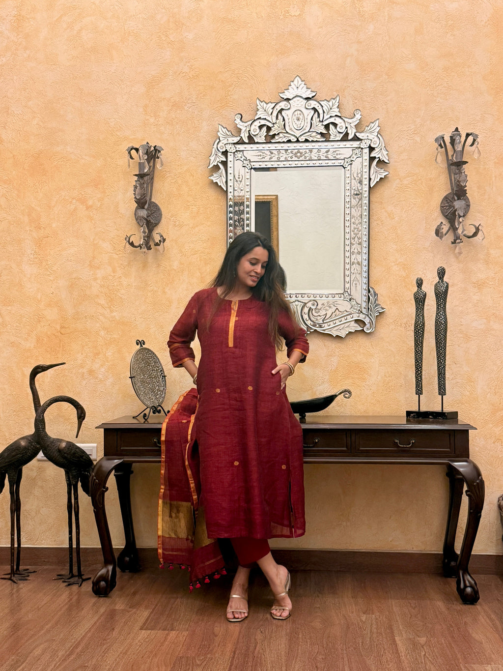 Shanti Red Jamdani Unstitched Fabric Set