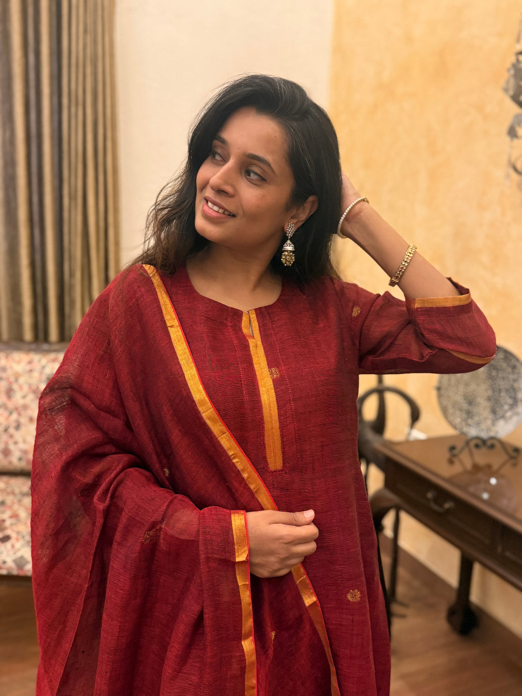 Shanti Red Jamdani Unstitched Fabric Set
