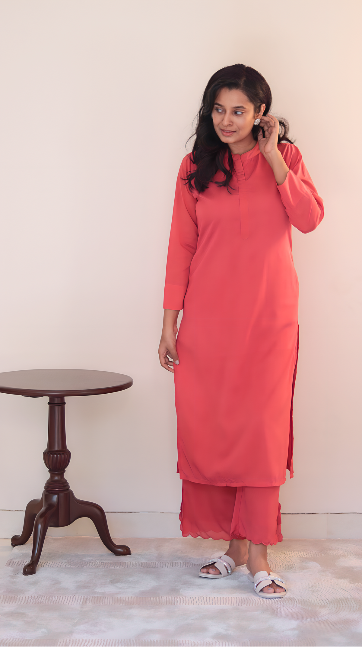 Cinnamon Red Crepe Kurta Pant Set | Clearance Sale | KanthaIndia