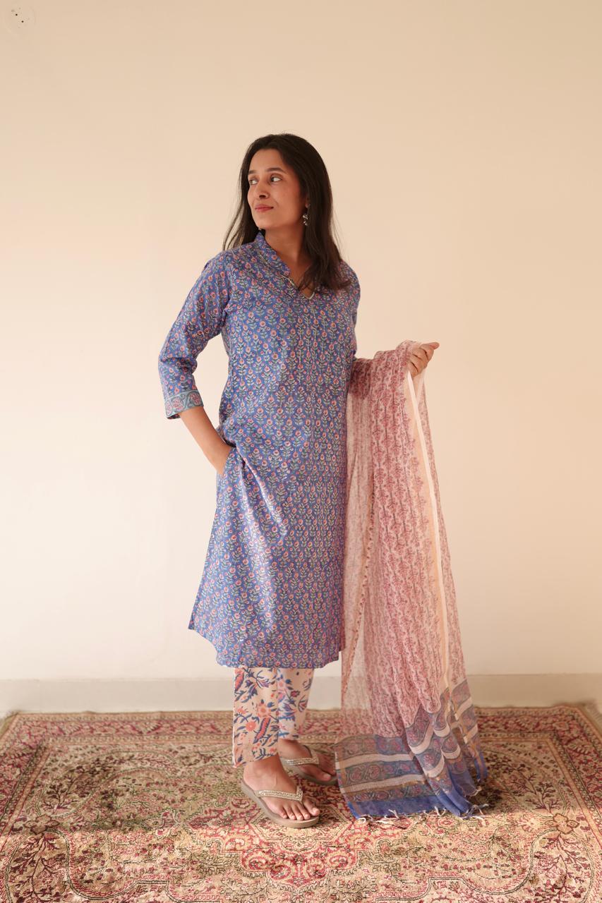 Reha Embroidered Kurta Dupatta Set | KanthaIndia