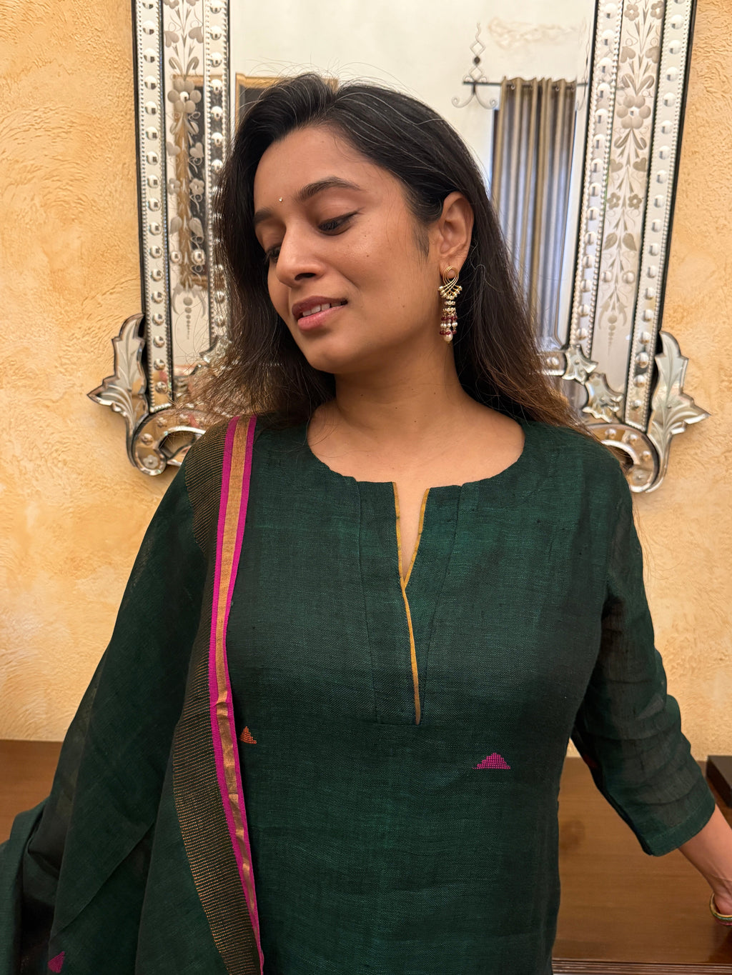 Peacock Green Jamdani Unstitched Fabric Set