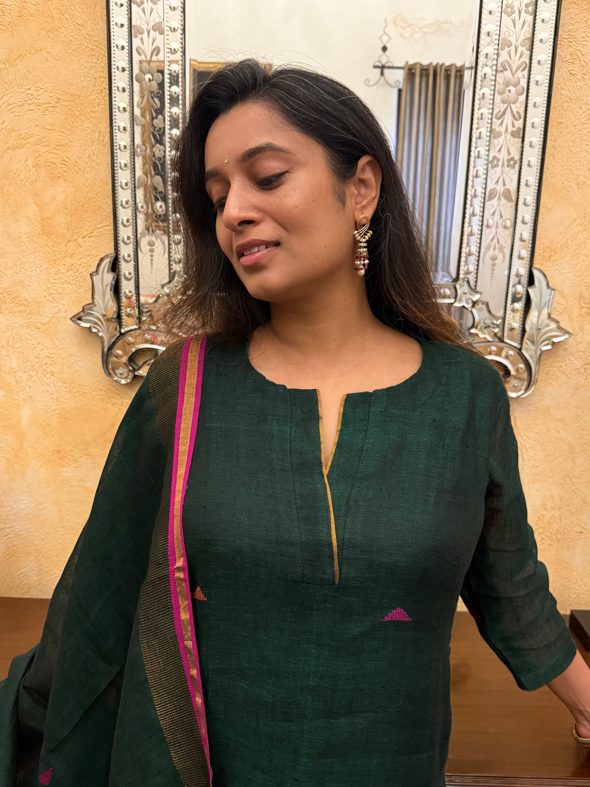 Peacock Green Jamdani Unstitched Fabric Set