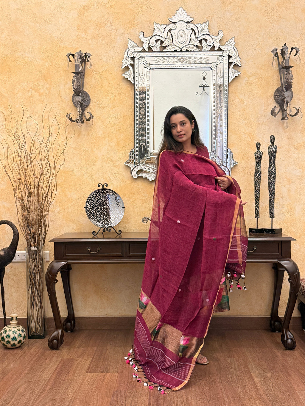 Antara Maroon Jamdani Paithani Dupatta Suit Set