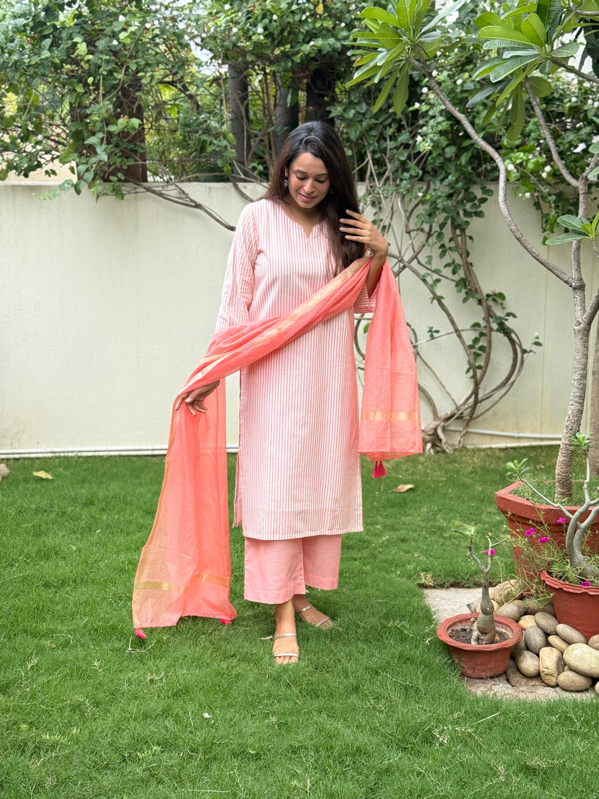 Orange candy Handloom Kurta Set
