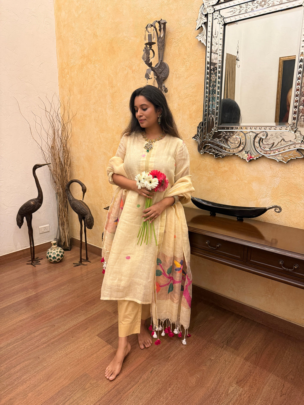 Golden Hour Jamdani Linen Suit Set