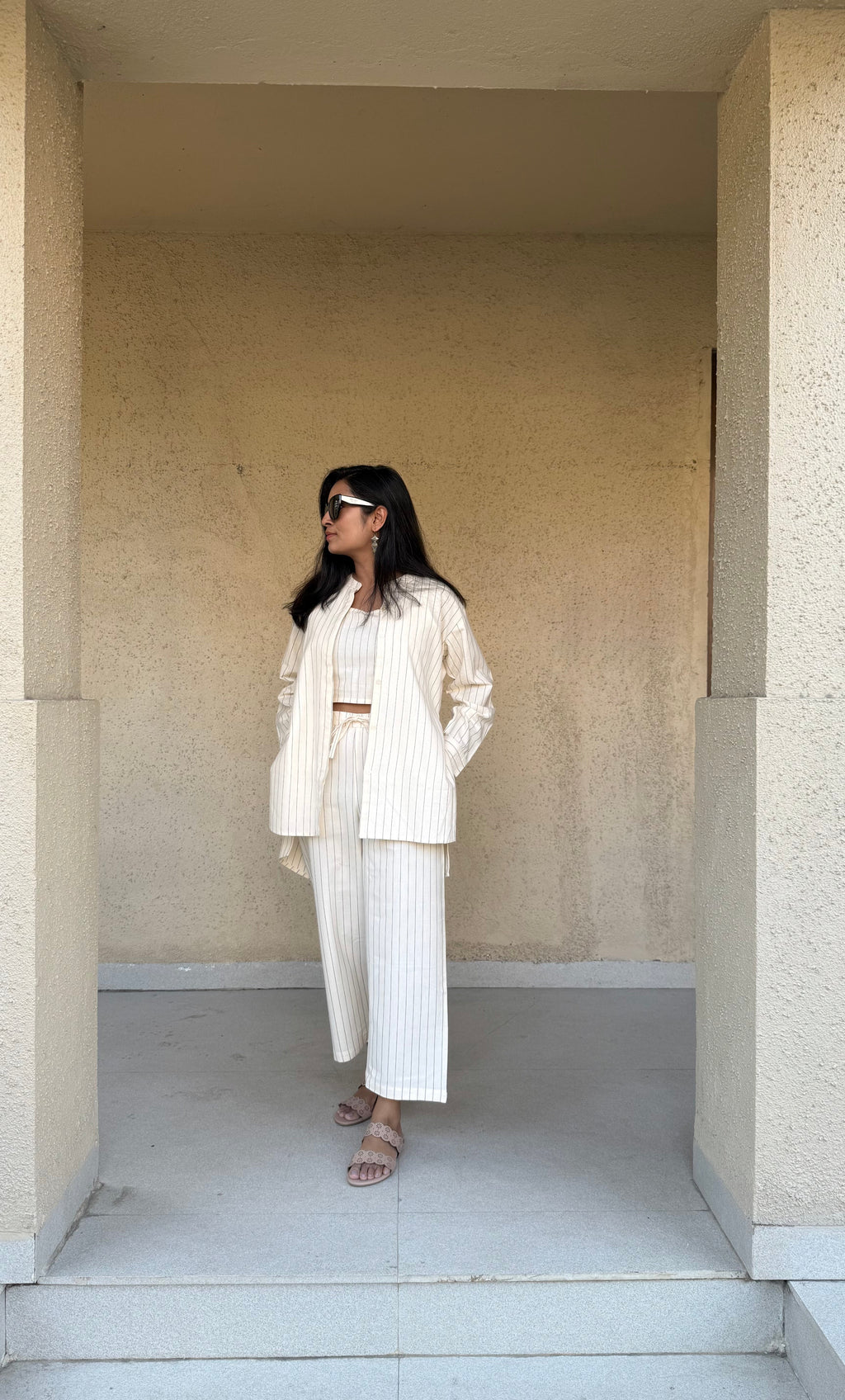 White Stripes Handloom Cotton Co-ord Set | KanthaIndia