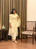 Vanilla White Appliqué Mul Chanderi Kurta Set
