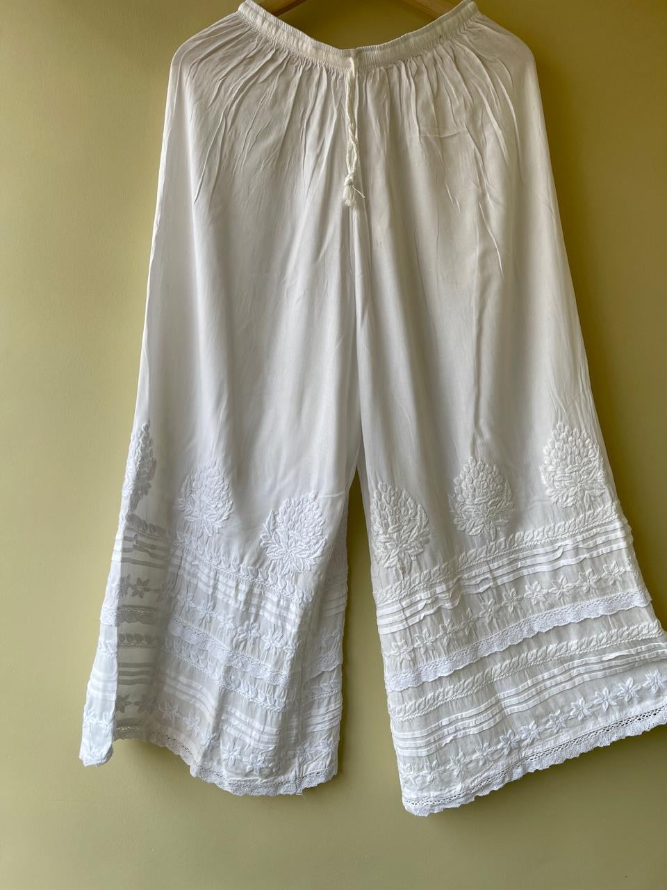 Solid White Embroidered Palazzo Pant