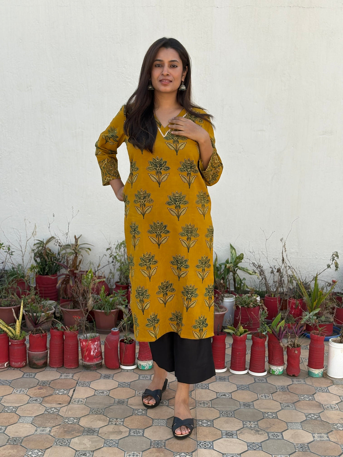 Surya Prabha Ajrakh Hand Block Printed Cotton Kurta | KanthaIndia