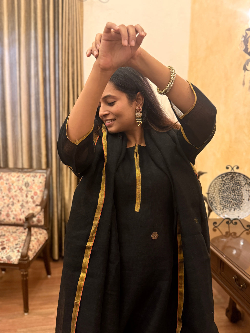 Prakriti Black Jamdani Unstitched Fabric Set
