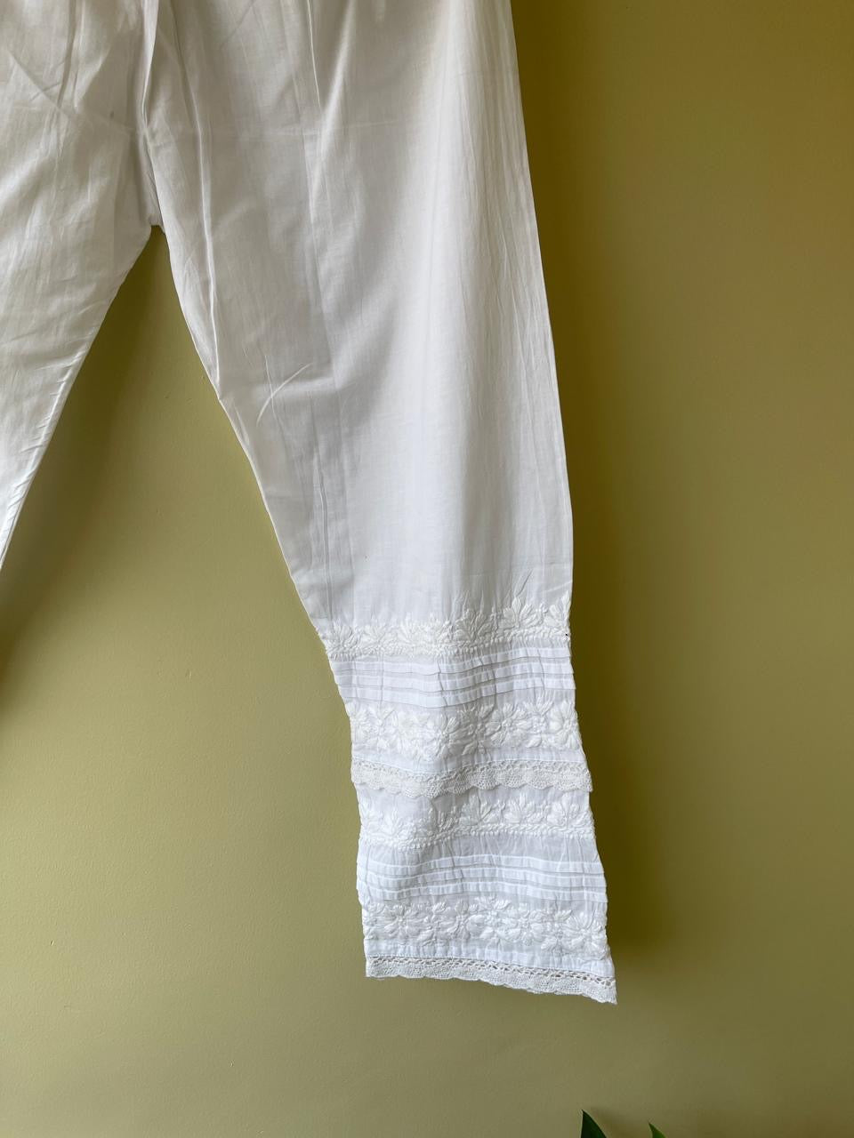 Embroidered Pure White Crochet Straight Pant