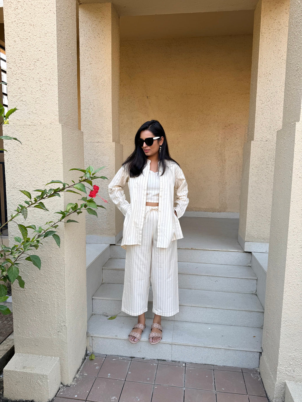 White Stripes Handloom Cotton Co-ord Set | KanthaIndia