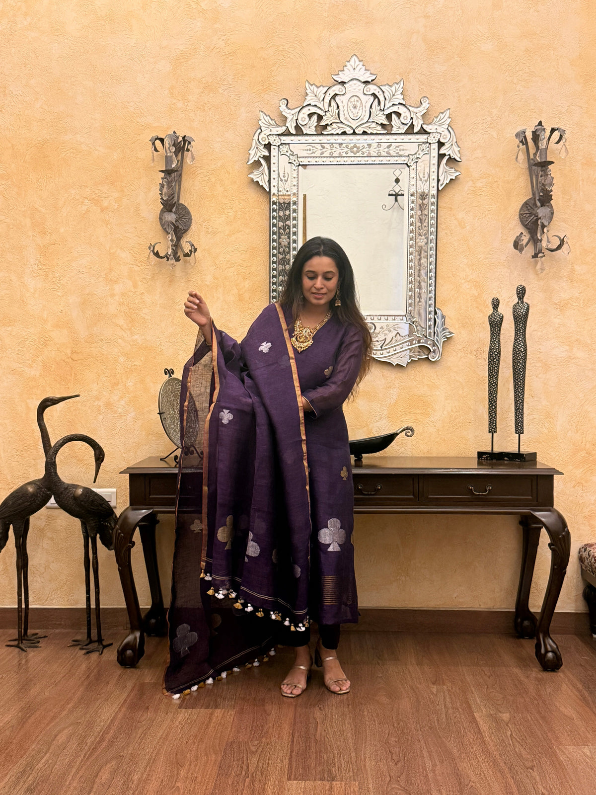 Aroha Purple Jamdani Pan Patta Dupatta Suit Set