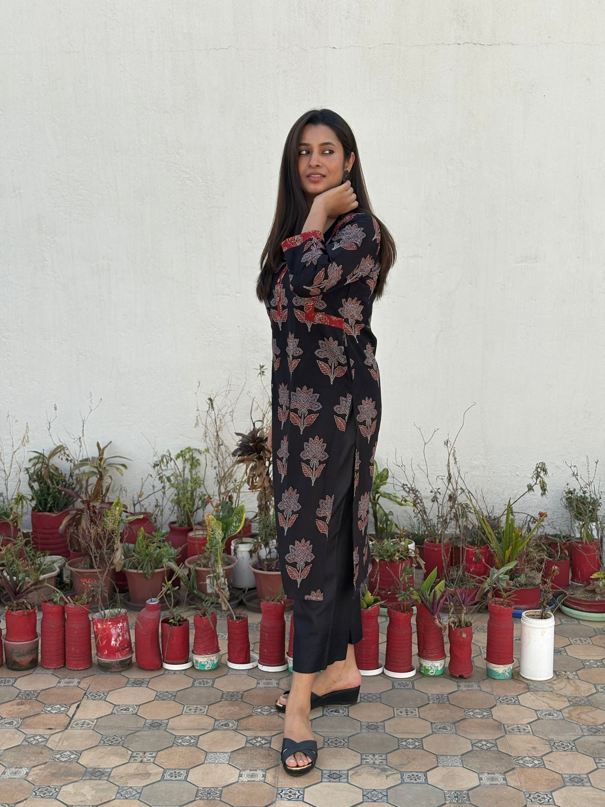 Shakti Ajrakh Hand Block Printed Cotton Kurta | Red | KanthaIndia