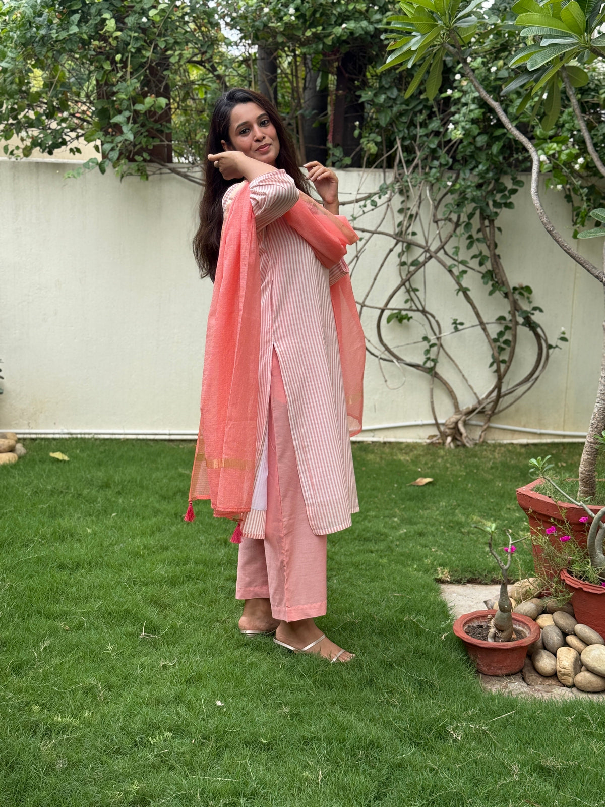 Orange candy Handloom Kurta Set