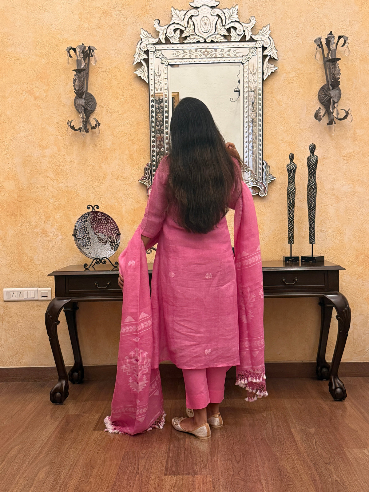 Rose Jamdani Linen Suit Set