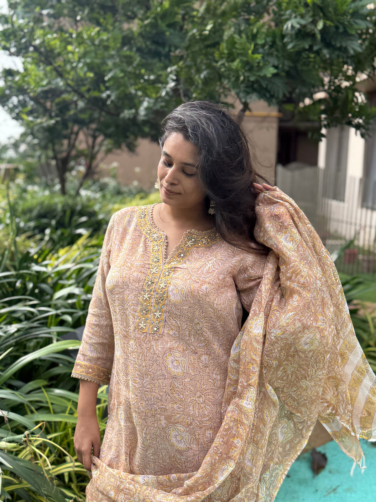 Vasudha Kota Doria Dupatta Suit Set | KanthaIndia