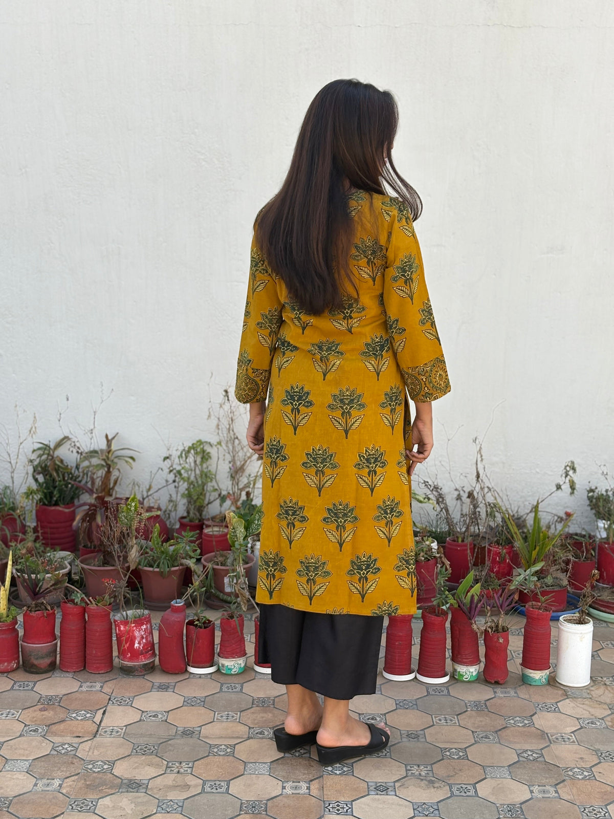 Surya Prabha Ajrakh Hand Block Printed Cotton Kurta | KanthaIndia