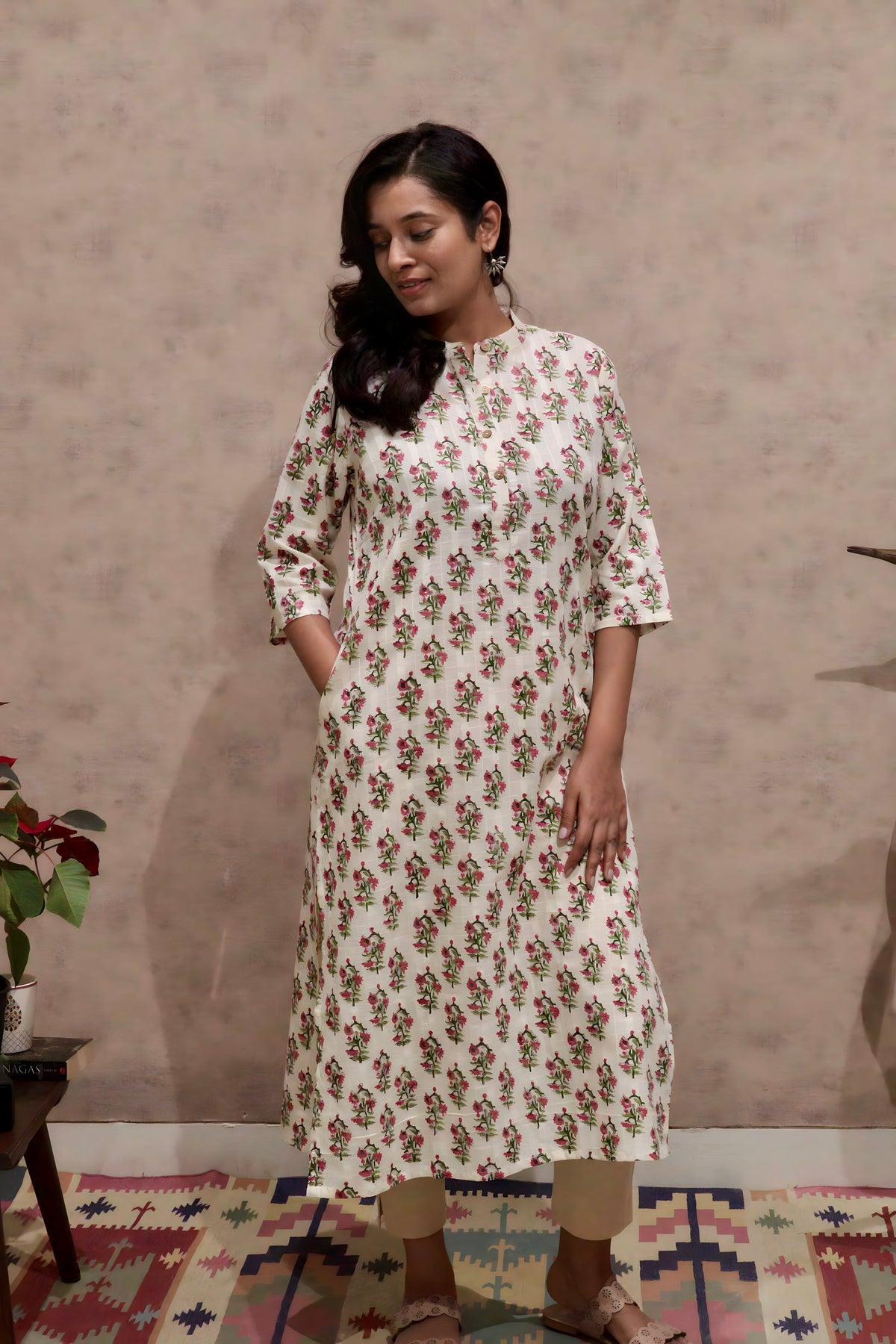 Pink Floral Cotton Kurti | Pure Cotton | KanthaIndia