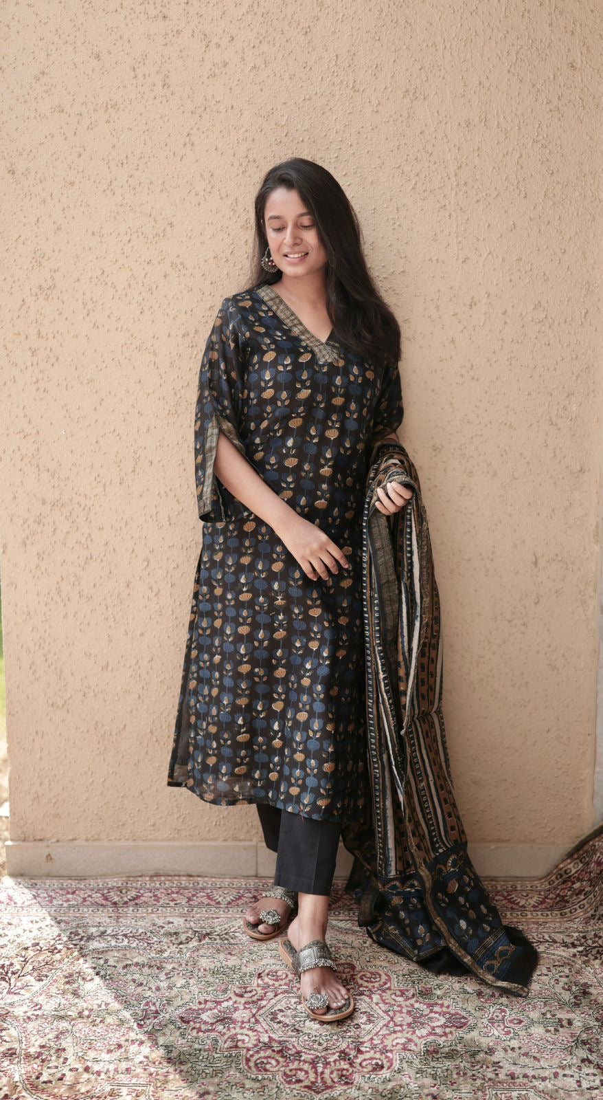 Maheshwari Silk Ajrakh 2 pc set (Kurta & Dupatta)